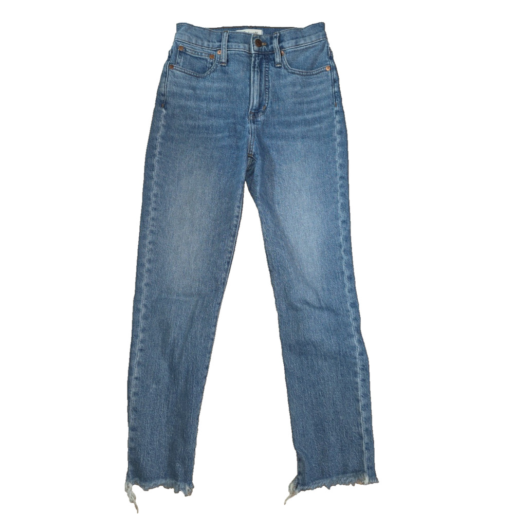 Madewell Women's Blue Denim Raw Hem Straight Medium Wash 5-Pocket Size 24